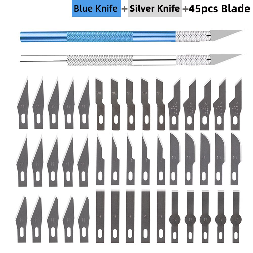 Non-Slip Metal Scalpel Knife Tools Kit Cutter Engraving Craft Knives +5/40/45pcs Blades Tools