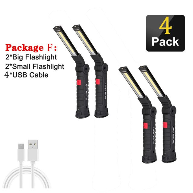 LED Work Magnetic Base Flashlights Waterproof Torch Foldable 5 Modes USB Rechargeable Work Light