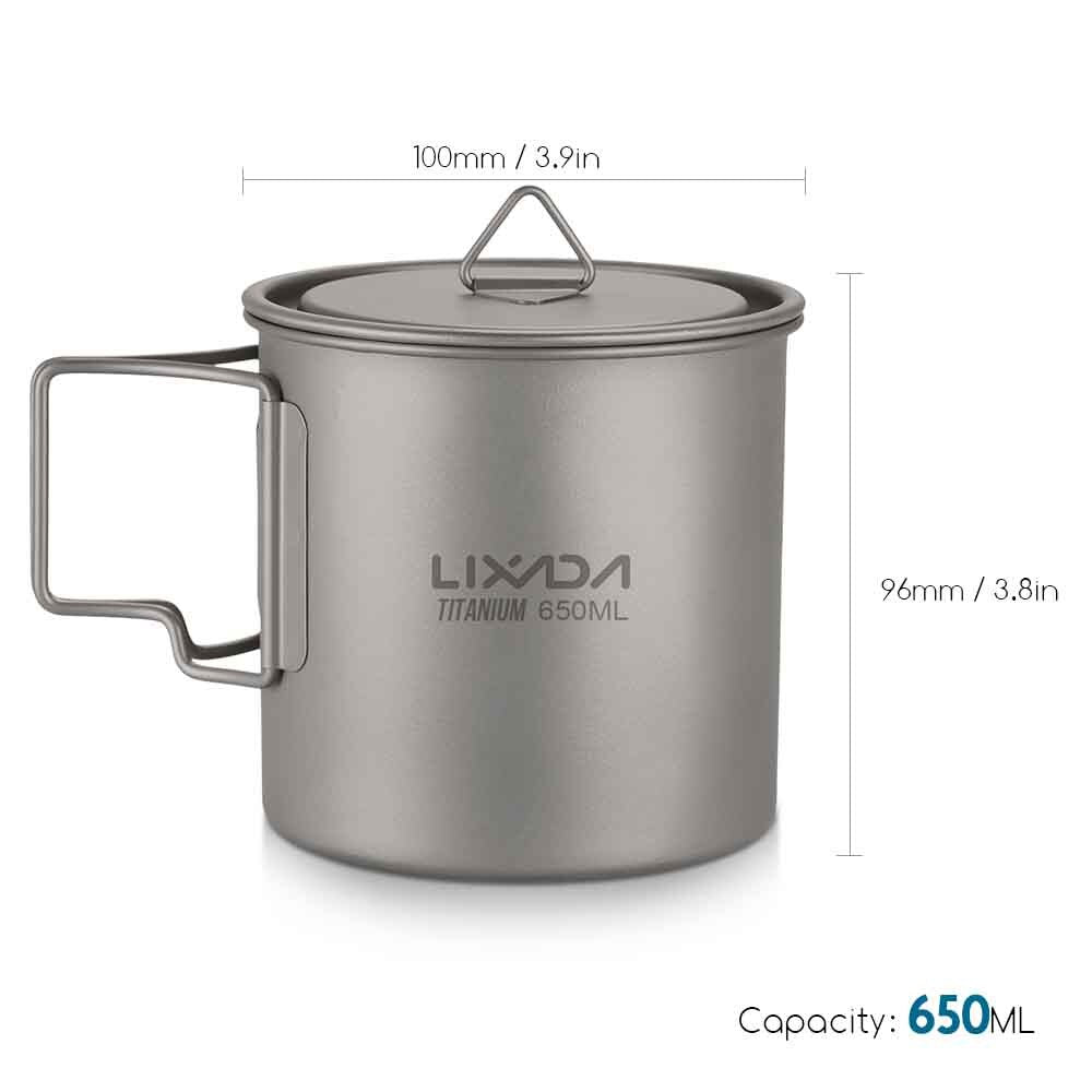 Lixada Titanium Cup Spork Camping Mug Picnic Utensils Heating Tableware Lightweight Outdoor