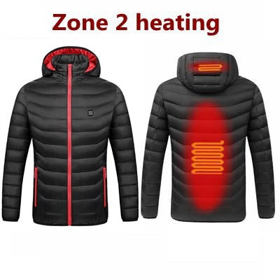 NWE Men Winter Warm USB Heating Jackets Smart Thermostat Pure Color Hooded Heated Jackets