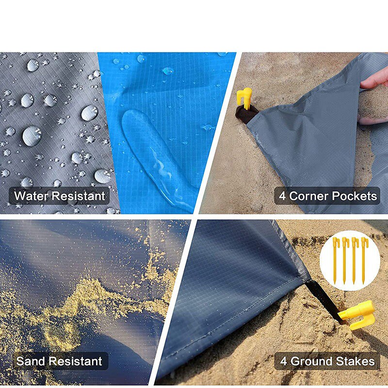 Beach Blanket Waterproof Sandproof Pocket Beach Mat Folding Camping Mattress Portable