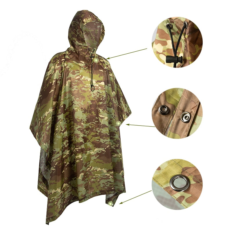 Outdoor Military Breathable Camouflage Poncho Jungle Tactical Raincoat Birdwatching Hiking