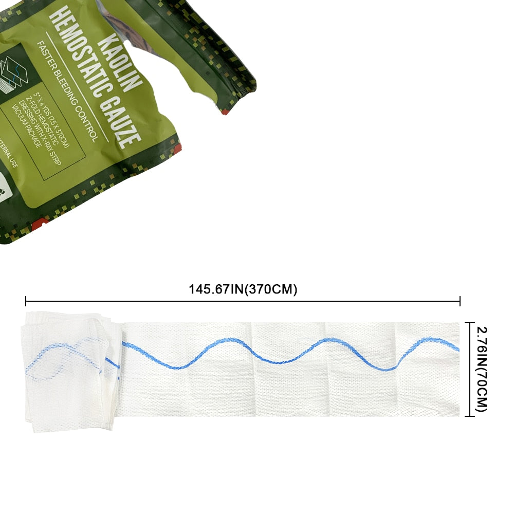 Hemostatic Kaolin Gauze Combat Emergency Trauma Z-Fold Soluble For Tactical Military First Aid Kit