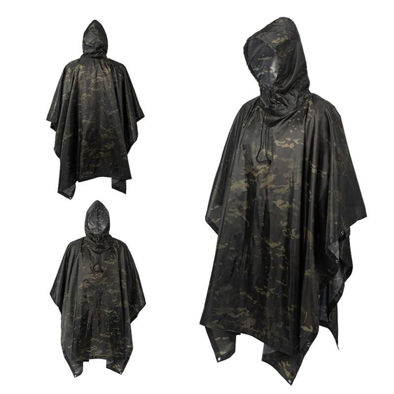 Outdoor Hooded Breathable Rainwear Camo Poncho Army Tactical Raincoat Camping Hiking Gears