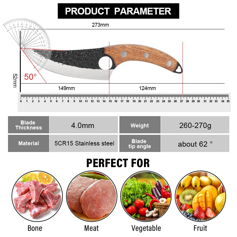 Kitchen Hunting Knife Handmade Forged Boning Meat Cleaver Butcher Fish Chef Stainless Steel