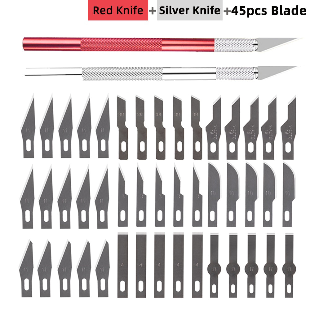 Non-Slip Metal Scalpel Knife Tools Kit Cutter Engraving Craft Knives +5/40/45pcs Blades Tools