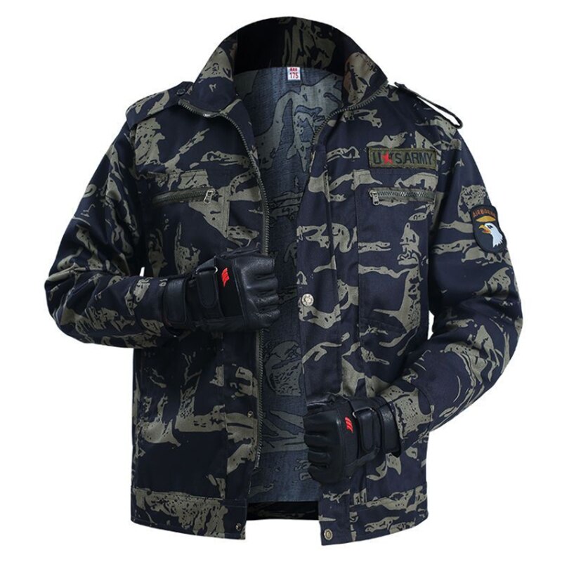 Men Spring Summer Tactical Outdoor Camouflage Suit Jacket Pant Black Python Wear-resistant Overalls