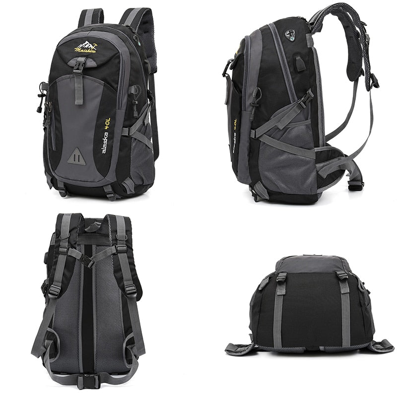 Men's Women's 40L Waterproof Backpack USB Climbing Travel Bag Men Outdoor Sports Camping Hiking