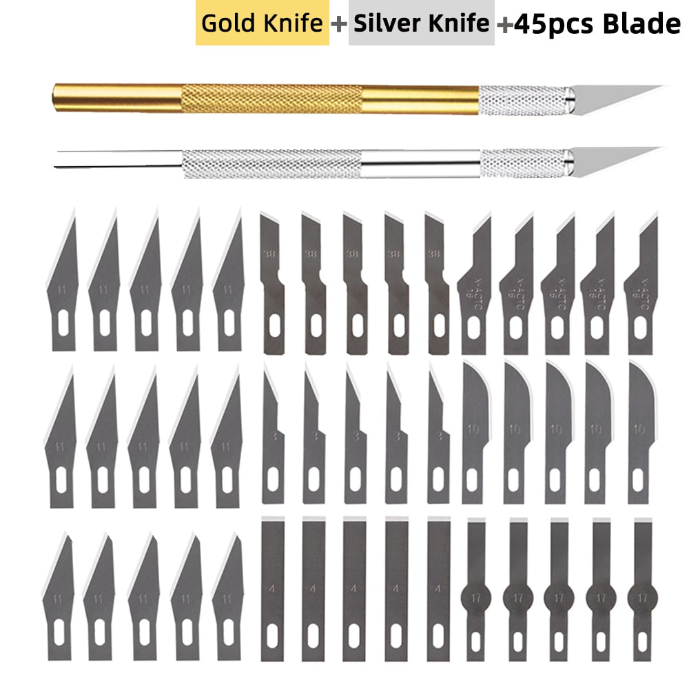 Non-Slip Metal Scalpel Knife Tools Kit Cutter Engraving Craft Knives +5/40/45pcs Blades Tools