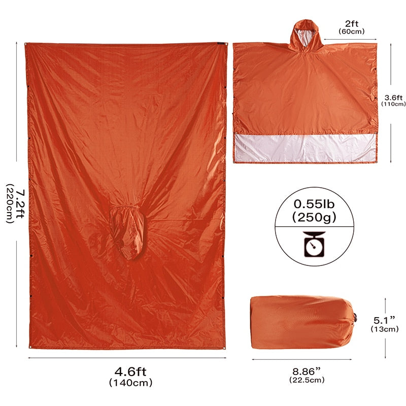 3 in 1 Portable Sunshade Camping Tarp Ground Mat Raincoat Outdoor Waterproof Rain