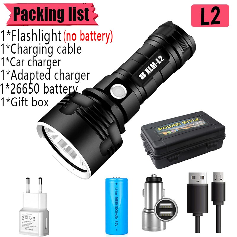 Tactical Powerful Flashlight P70 L2 Camping Lamp USB Charging Flashlight Outdoor 26650