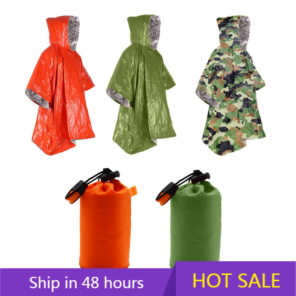 Raincoat Aluminum Film Disposable Poncho Cold Survival Tool Camping Equipment