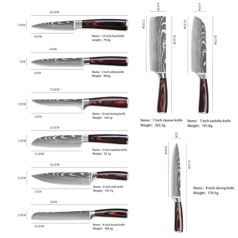 Stainless Steel Damascus Pattern Chef Knives Set Kitchen Set Butcher Boning Knife