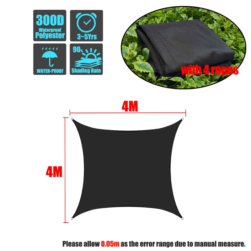 Black 420D Waterproof Square Rectangle Shade Sails garden terrace Canopy swimming