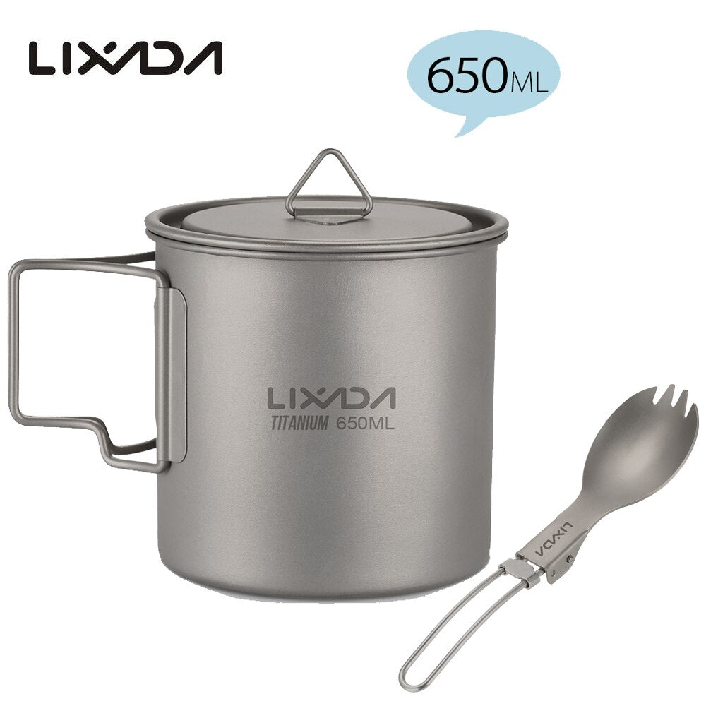 Lixada Titanium Cup Spork Camping Mug Picnic Utensils Heating Tableware Lightweight Outdoor