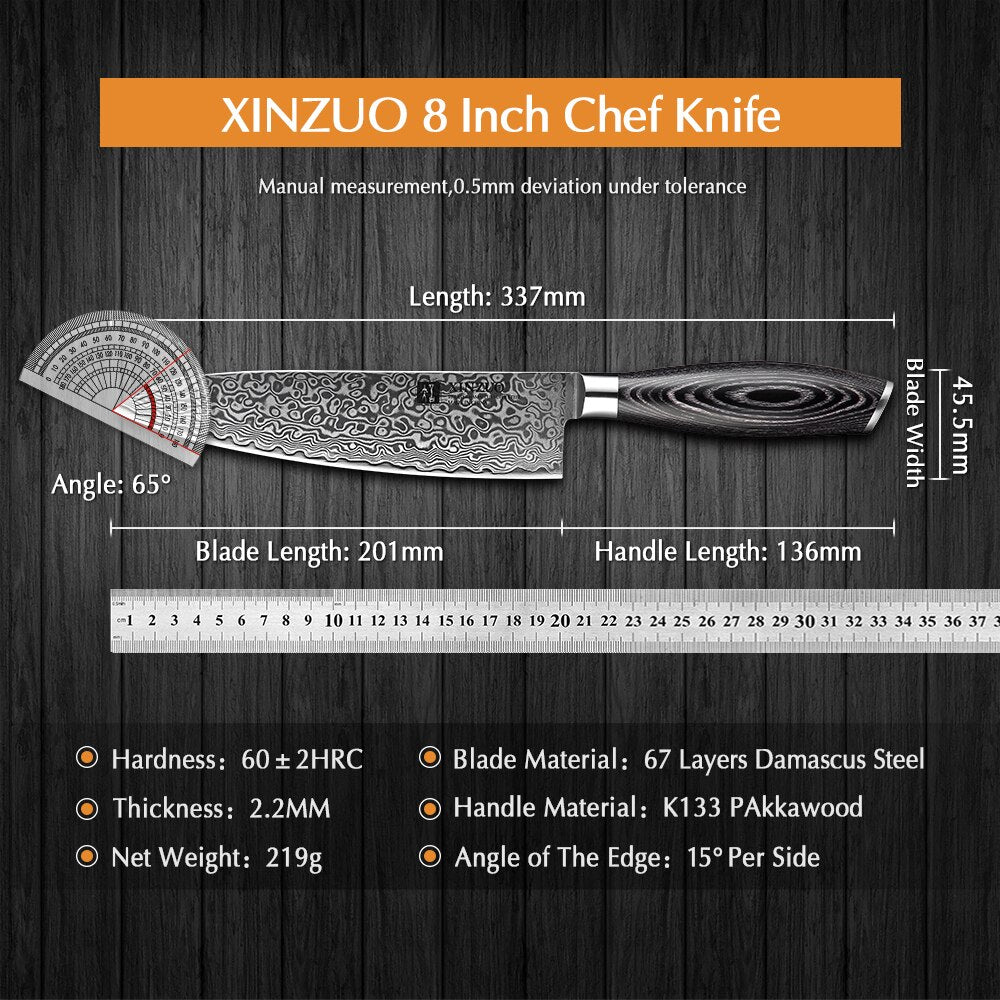 8'' Chef Knife Gyuto Knife Japanese Style VG10 Damascus Kitchen Knives Stainless Steel