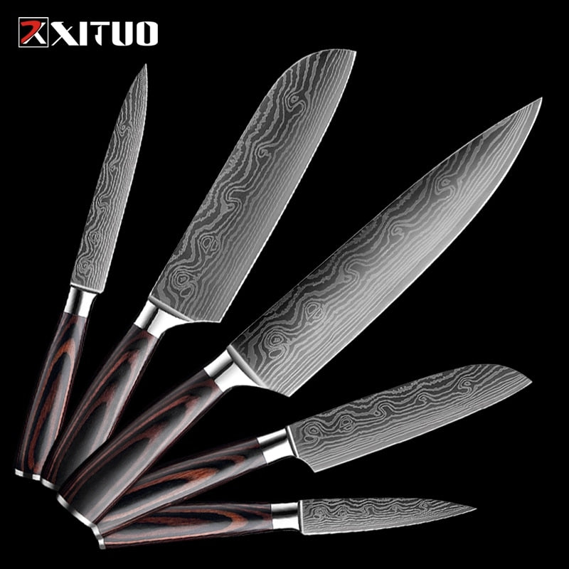 XITUO 1-5PCS set Chef Knife Japanese Stainless Steel Sanding Laser Pattern Knives Professional