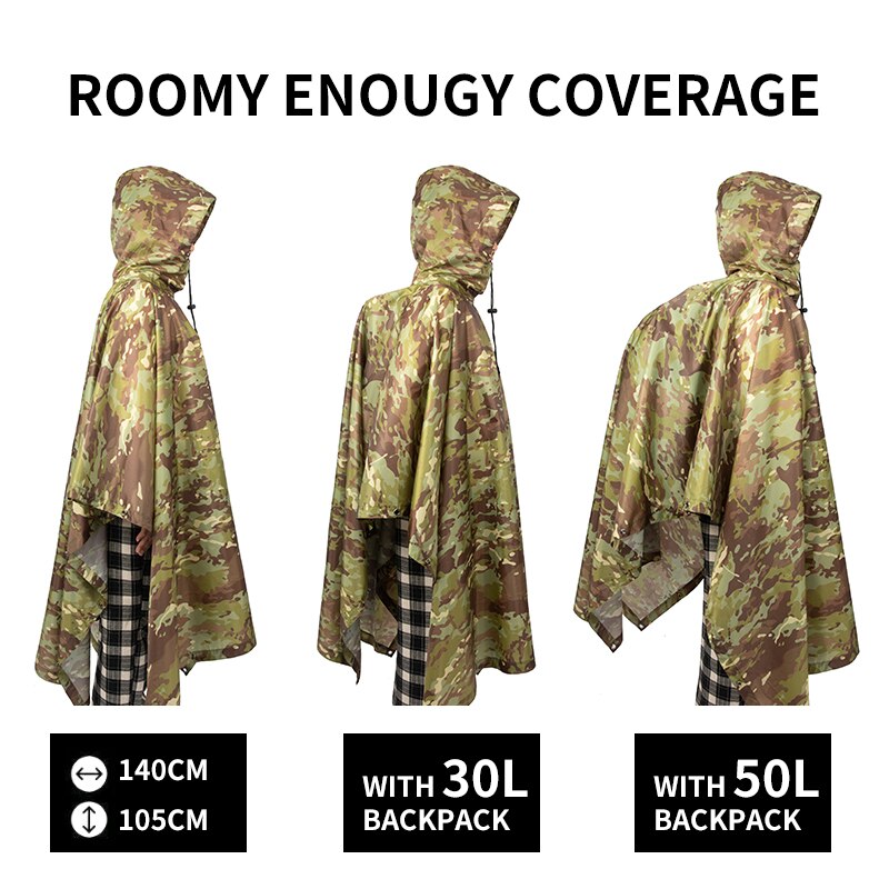 Outdoor Military Breathable Camouflage Poncho Jungle Tactical Raincoat Birdwatching Hiking