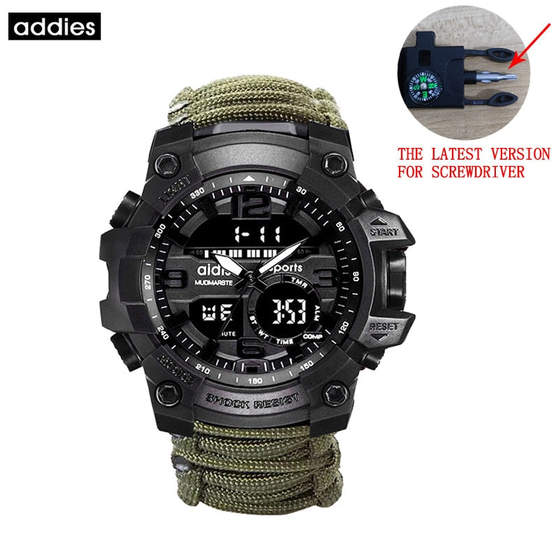 ADDIES Men Military Sports Digital Watches Compass Outdoor Survival Multi-function