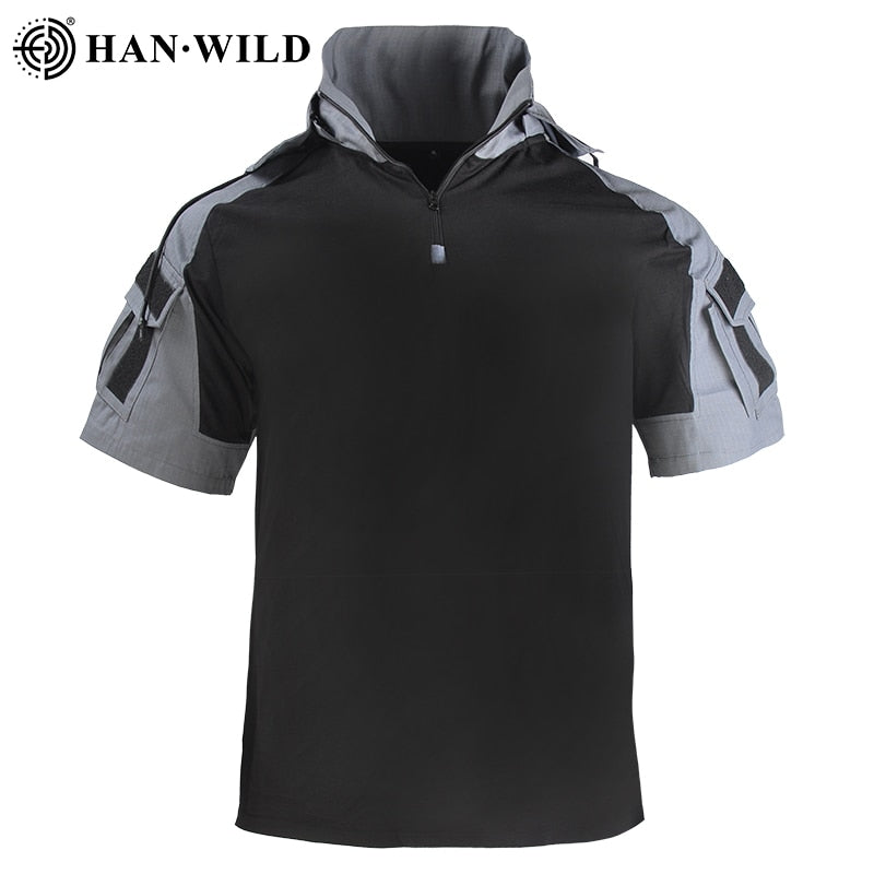 HAN WILD Hooded Tactical Army Outdoor Combat T Shirt Men Clothing Hiking Hunting