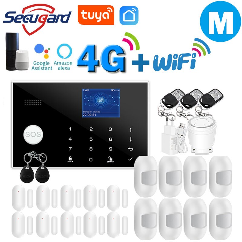 Tuya WiFi GSM Home Security Alarm System 4G Smart Burglar Host 433MHz Wireless TFT