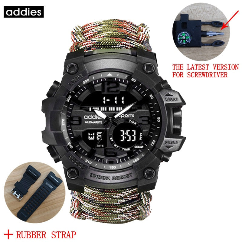 ADDIES Men Military Sports Digital Watches Compass Outdoor Survival Multi-function