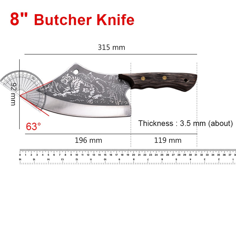 8 Inch Stainless Steel Butcher Knife Fishing Hunting Handmade Forged Bone Knife Meat Cleaver