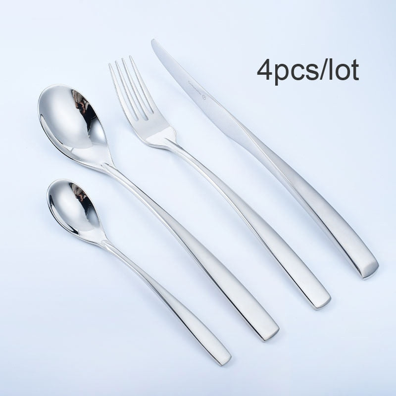 24/4pcs Dinnerware Stainless Steel Cutlery Set Knives Forks S poons Royal Silver