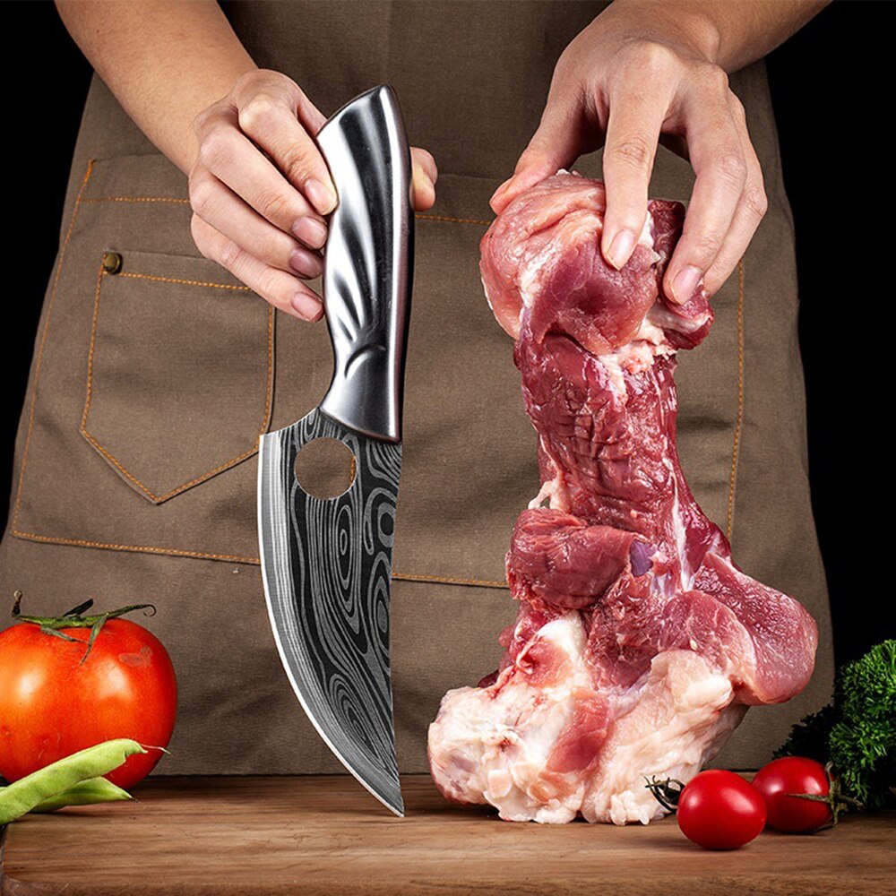 5CR15 Damascus Kitchen Hunting Knife Stainless Steel Boning Meat Cleaver Outdoor