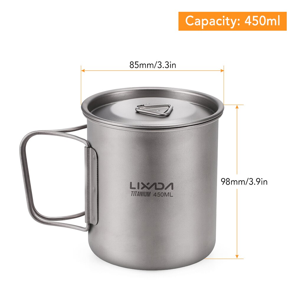 Lixada Titanium Cup Spork Camping Mug Picnic Utensils Heating Tableware Lightweight Outdoor