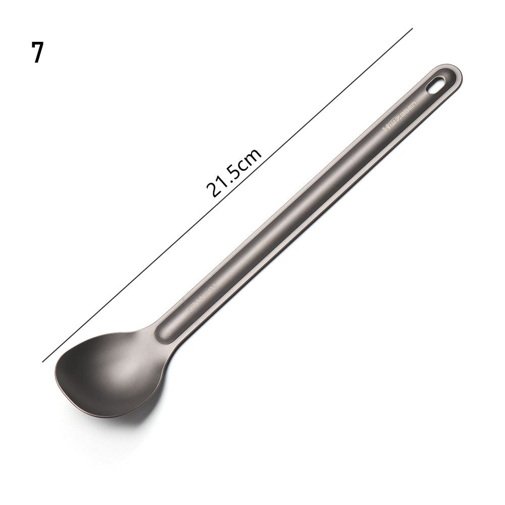 Portable Outdoor Camping Titanium Cookware Cutlery Fork Titanium Long Handle Spoon