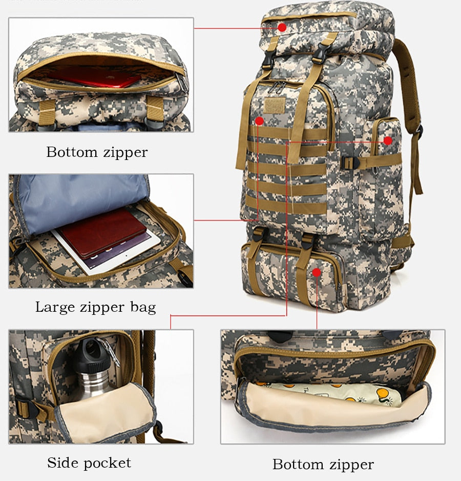 Outdoor Camouflage Men's Backpack, Large Space Waterproof Outdoor Military Backpack