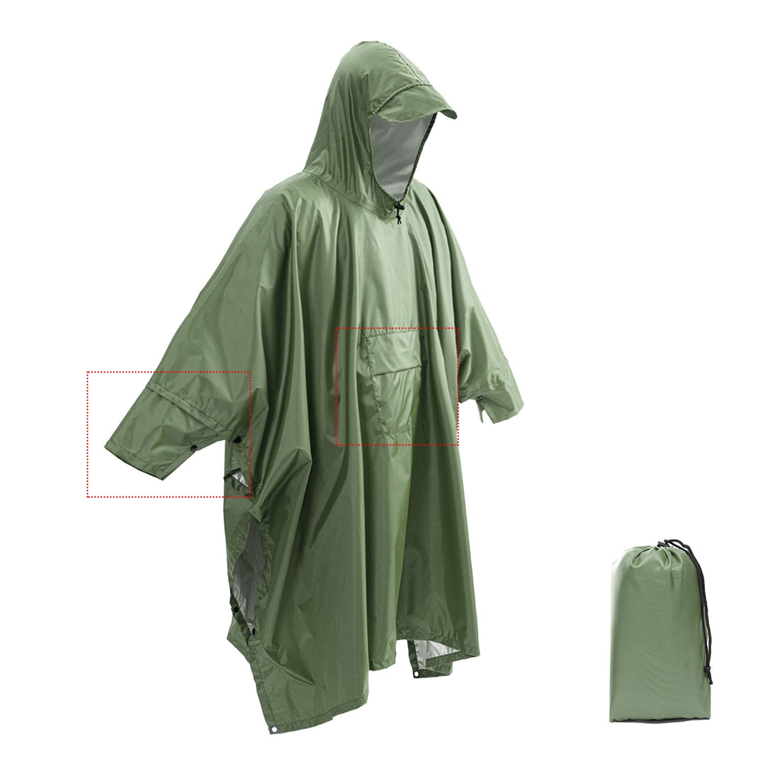 Portable Multifunctional 3 In 1 Rain Coat Hiking Camping Raincoat Poncho Mat Awning Durable