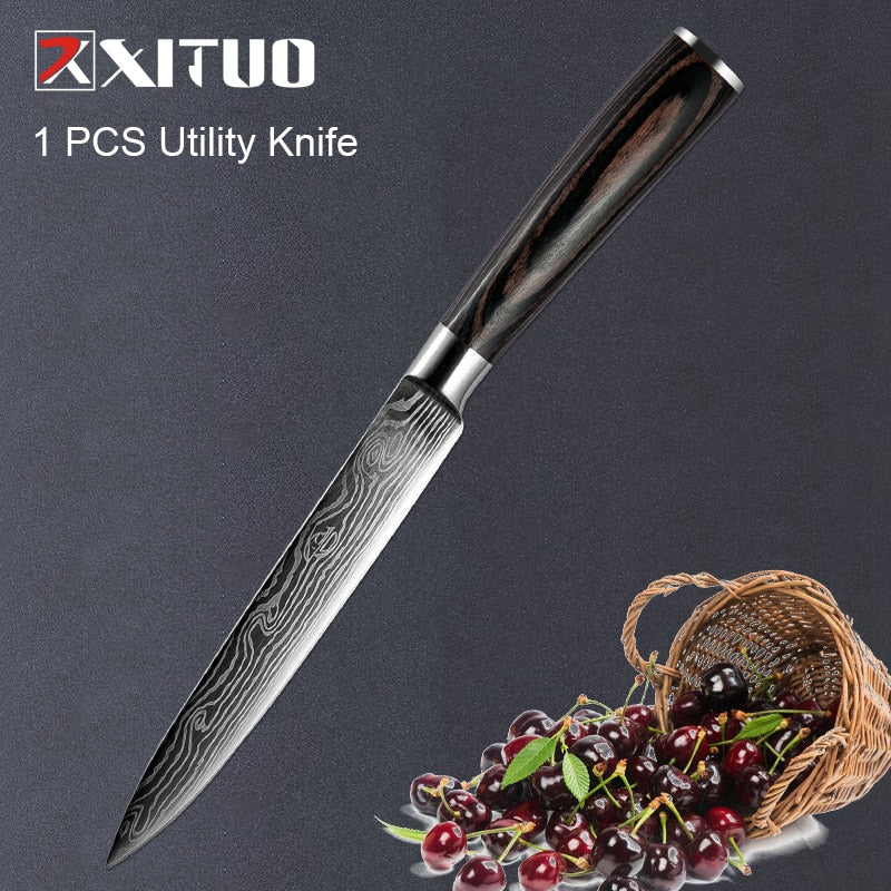 XITUO 1-5PCS set Chef Knife Japanese Stainless Steel Sanding Laser Pattern Knives Professional