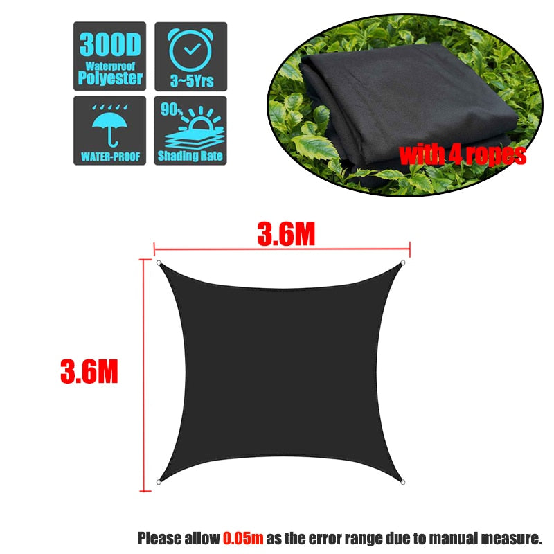 Black 420D Waterproof Square Rectangle Shade Sails garden terrace Canopy swimming