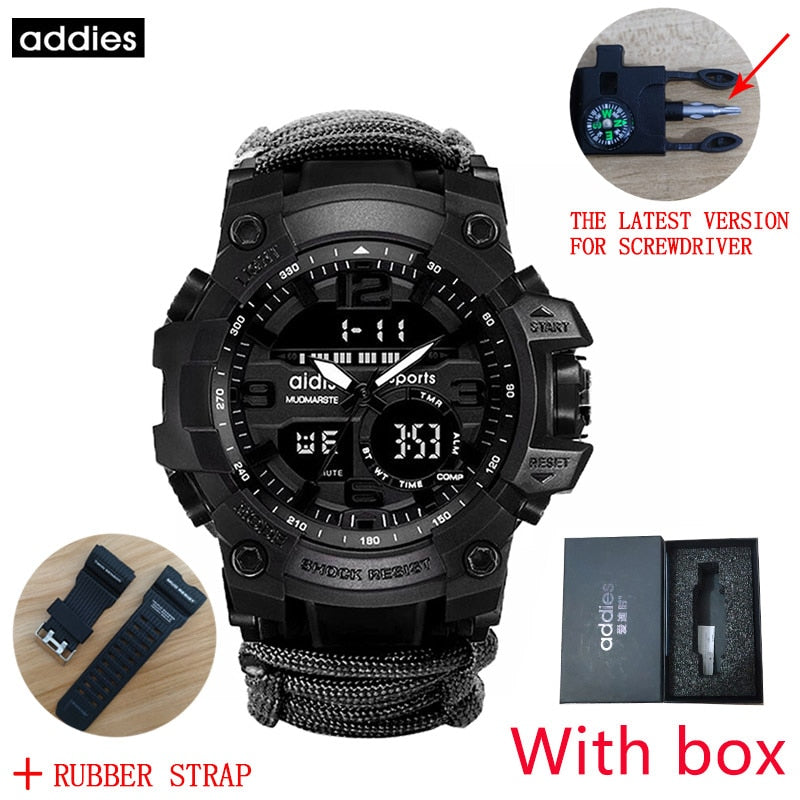 ADDIES Men Military Sports Digital Watches Compass Outdoor Survival Multi-function