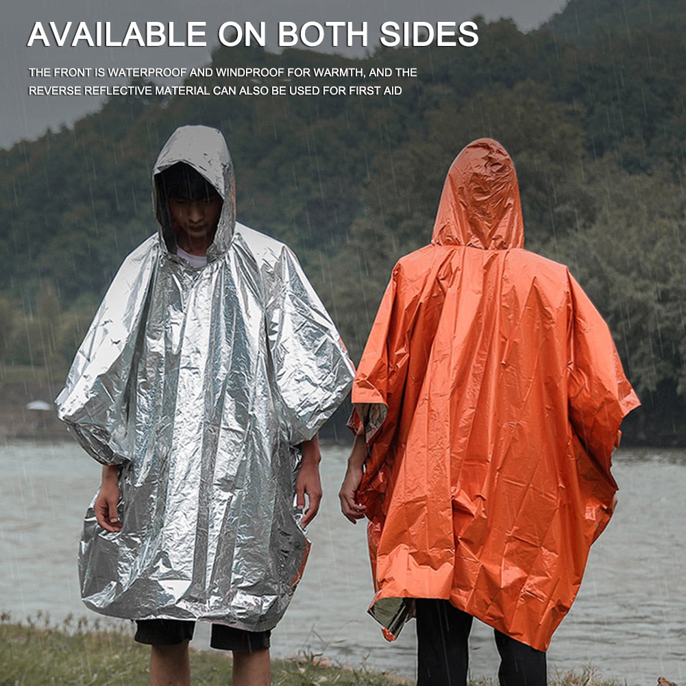 Emergency Raincoat Poncho Aluminum Film Thickened Reflective Long Blanket Bike Cycling Hiking