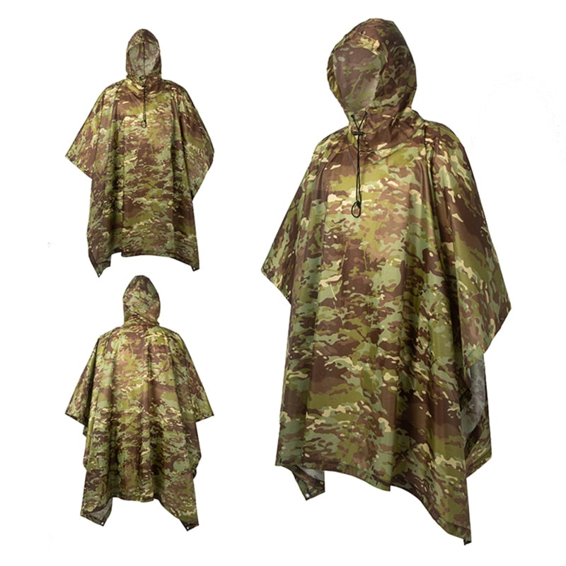 Outdoor Hooded Breathable Rainwear Camo Poncho Army Tactical Raincoat Camping Hiking Gears