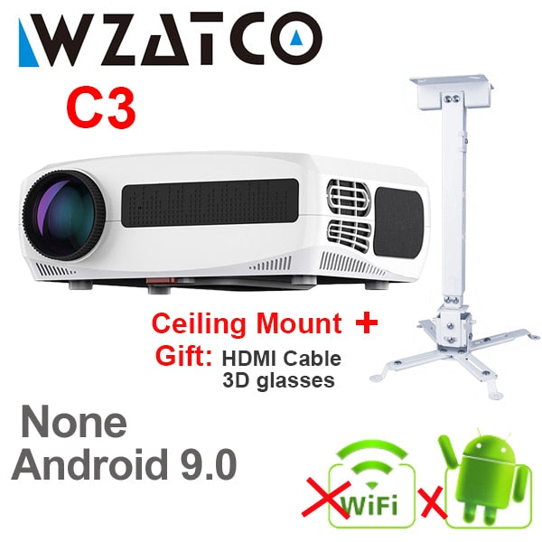 WZATCO C3 4D Keystone LED Projector 4K Android 10.0 WIFI 1920*1080P Proyector Home