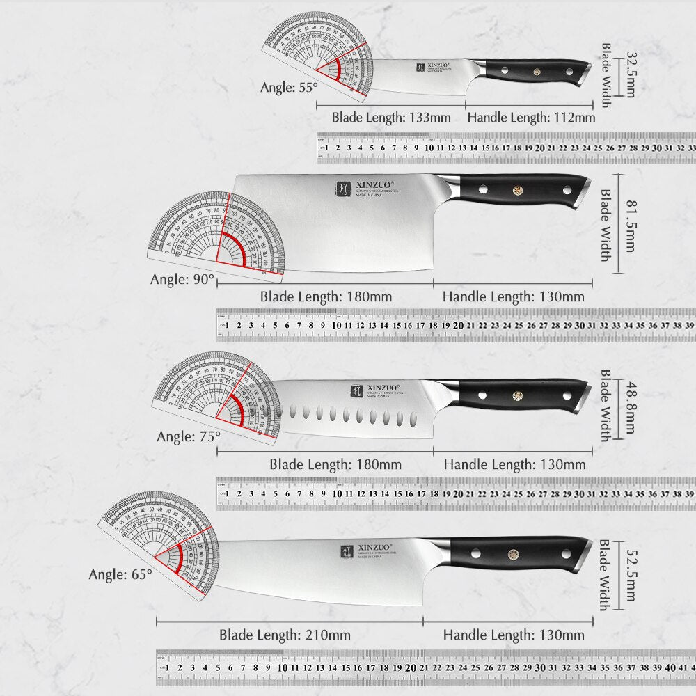 XINZUO 4PCS Chef Cleaver Santoku Utility Knives Set High Carbon Din 1.4116 Stainless Steel