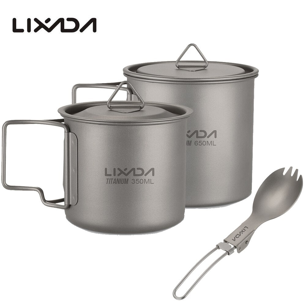 Lixada Titanium Cup Spork Camping Mug Picnic Utensils Heating Tableware Lightweight Outdoor