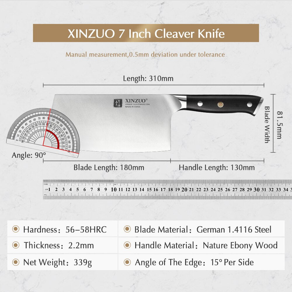 7'' Inch Cleaver Meat Knife German 1.4116 Stainless Steel with Ebony Handle Kitchen Chef Knives