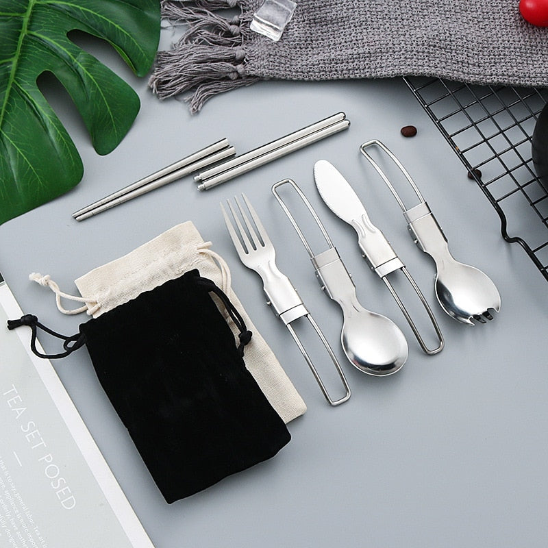 304 Stainless Steel Folding Spoon Spork Outdoor Tableware  Camping Cookware