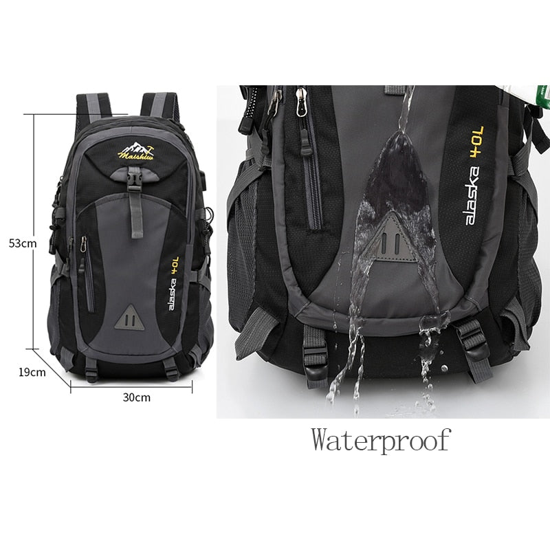 Men's Women's 40L Waterproof Backpack USB Climbing Travel Bag Men Outdoor Sports Camping Hiking