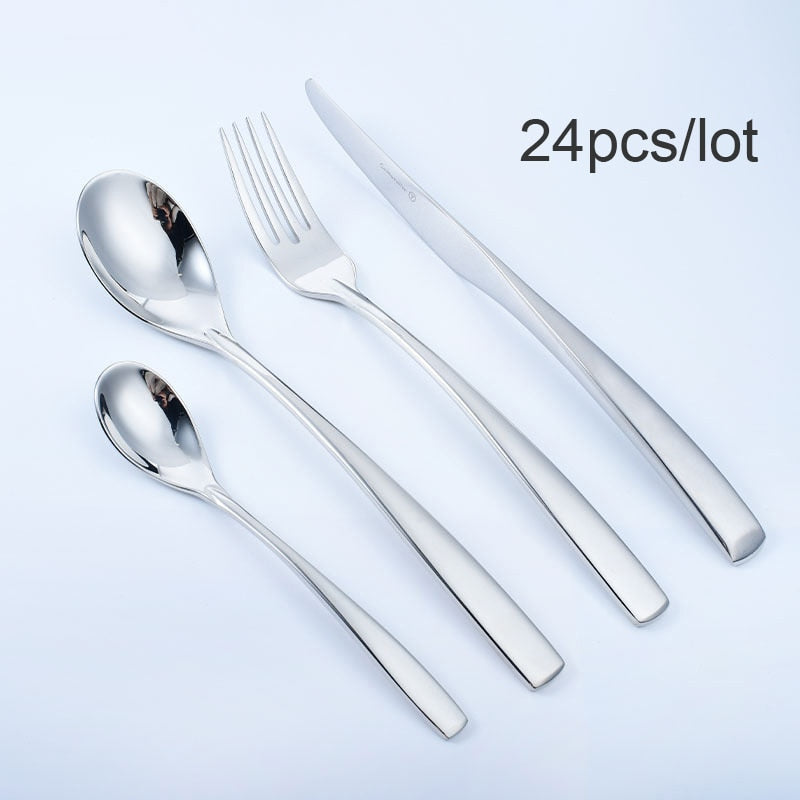 24/4pcs Dinnerware Stainless Steel Cutlery Set Knives Forks S poons Royal Silver