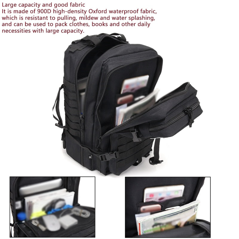 50L Tactical Military Backpack Camping Trekking Fishing Bag Waterproof Rucksacks Men Large