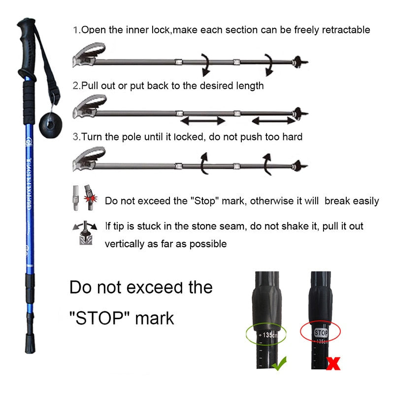 Climbing Sticks Telescopic Trekking Hiking Poles Mountaineering Walking Retractable Walking Cane Hiking Trekking