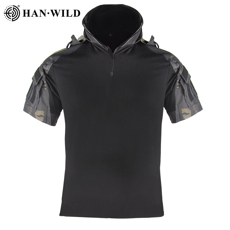 HAN WILD Hooded Tactical Army Outdoor Combat T Shirt Men Clothing Hiking Hunting