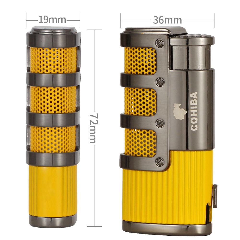 COHIBA Lighter Lighting Cigar Tool Metal 3 Torch Gas Refillable Lighters Smoking Accessories