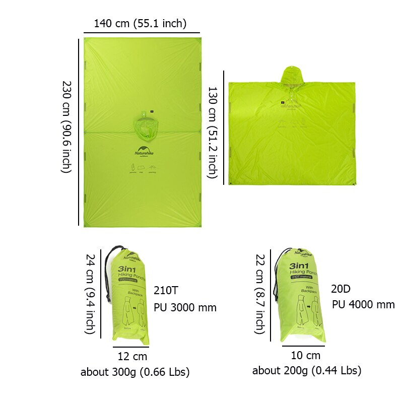 Naturehike Raincoat 3 in 1 Portable Rain Coats Outdoor Waterproof Ultralight Camping Mat Shelter